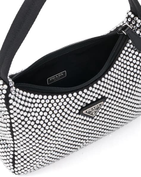 prada satin mini bag with artificial crystals|White Satin Mini.